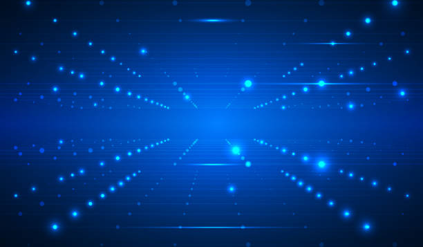 ilustrações de stock, clip art, desenhos animados e ícones de abstract futuristic dot line digital data connection pattern concept vector. cyber tunnel with glowing star illusion of depth, perspective space view illustration background. - fractal blue backgrounds focus on background