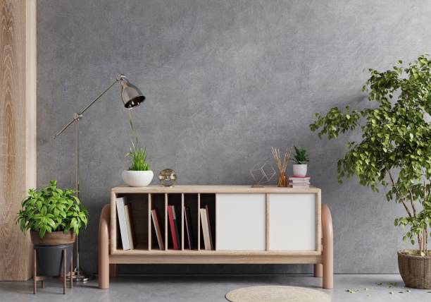 istock Cabinet mockup in modern empty room,concrete wall. 1392447625