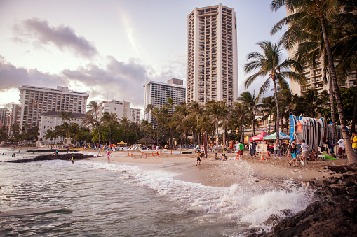 Honolulu - July 18, 2011 : View of people on Waikiki beach