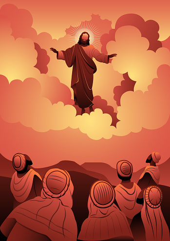 An illustration of the ascension day of Jesus Christ. Vector illustration. Biblical Series