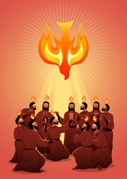 Pentecost Sunday Holy Spirit An illustration of Pentecost sunday holy spirit. Biblical Series apostle worshipper stock illustrations