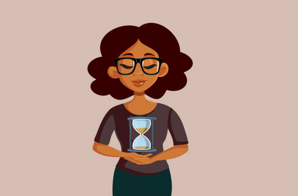 istock Woman Holding an Hourglass Conceptual Vector Cartoon Illustration 1392457354