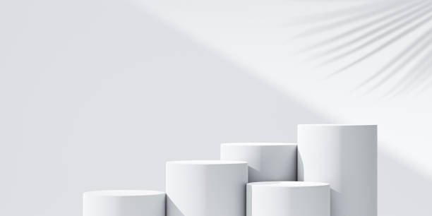 Podium 3d stand white group stage background of minimal geometric product platform step pedestal display or modern grey showcase scene show and blank studio template mockup set on summer presentation.