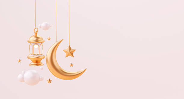 istock Ramadan Kareem greeting Islamic with moon star and lantern on copy space background 3D illustration 1392462920