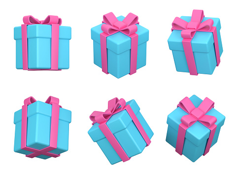 Birthday present - Set of white color gift boxes with colorful ribbon isolated on white background