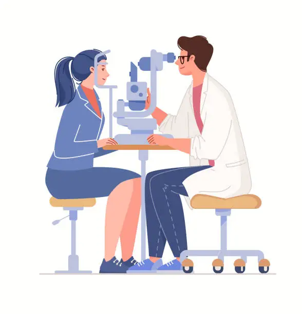 Vector illustration of Eye Examination And Diagnosis of Diseases.