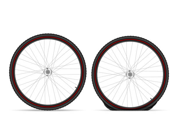 велосипедные шины - спущенное колесо stock illustrations