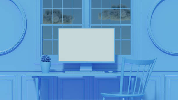 istock Blank computer screen monitor blue background 1392468330