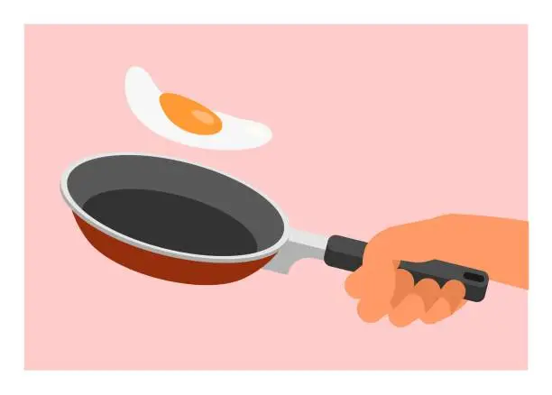 Vector illustration of Hand frying egg. Simple flat illustration.