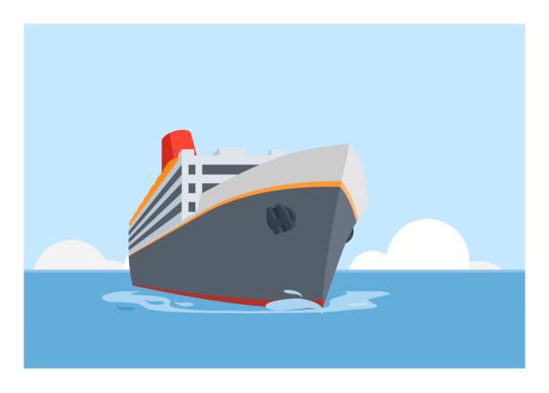 Passenger ship sailing. Simple flat illustration in perspective view. Simple flat illustration of a passenger ship sailing passenger craft stock illustrations