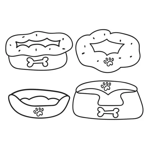 Vector illustration of Collection of dog beds icons.