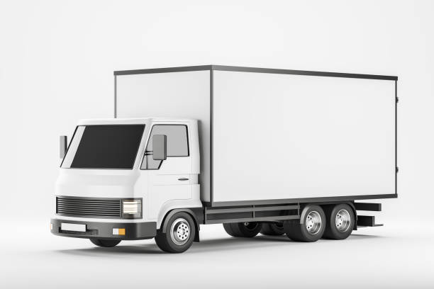 istock Delivery van isolated over white background. Mockup 1392472490