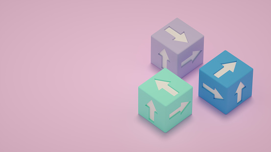 3d rendering of arrows on cubes.