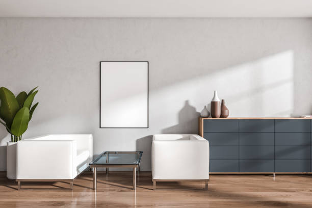 istock Business interior with couch and drawer in relax place, mockup frame 1392473610