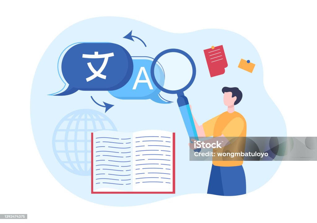 Transfer Between Language Cartoon Translator Or Translation Language Illustration Say Hello In Different ...