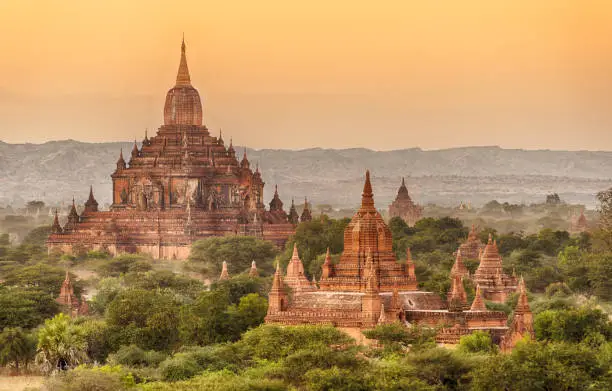 Late afternoon sun shines on the old Sulamani Temple of an ancient city of Bagan, Myanmar