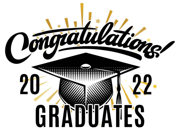 Vector template for graduation celebration in 2022 year. Element for design. Calligraphic inscription and diverging rays for decoration Vector template for graduation celebration in 2022 year. Element for design. Calligraphic inscription and diverging rays for decoration. junior high stock illustrations