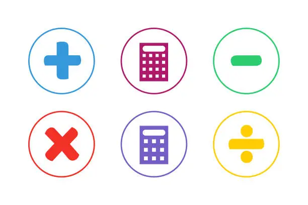 Vector illustration of Colorful Calculation Icon Set. Math Calculation Icon Set