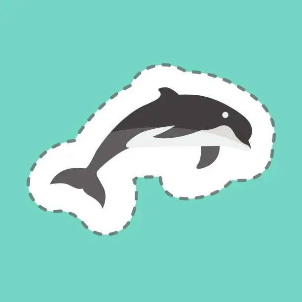 Vector illustration of Sticker line cut Dolphin. suitable for animal symbol. simple design editable. design template vector. simple symbol illustration