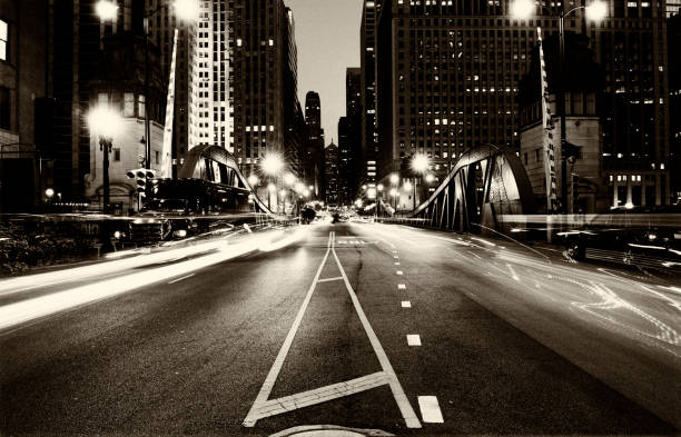 istock Traffic in the night, Downtown Chicago. 1392483609