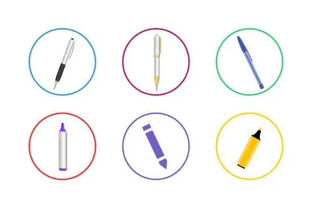 Vector illustration of Colorful Pen Icon Set