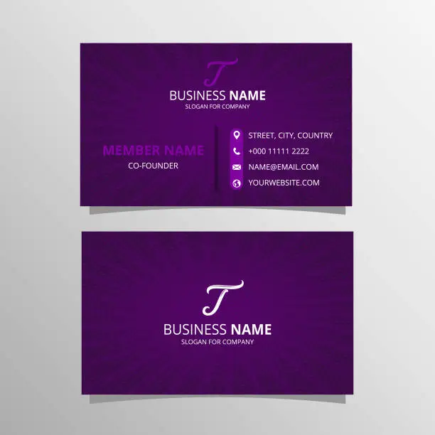 Vector illustration of Professional Purple Business Card Template With Dots and Light Rays