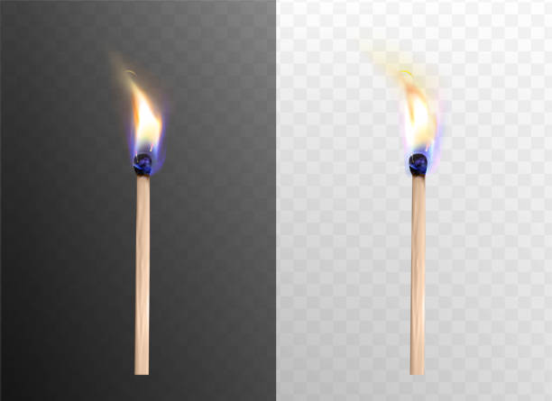 realistyczne całe płonące zapałki z ogniem płomieniowym - match matchstick dark fire stock illustrations