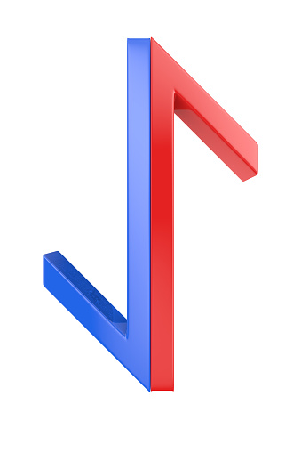 two arrow from red and blue lines on white background. Isolated 3D illustration