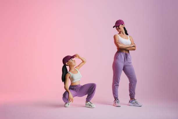 istock Happy young woman smiling at her metaverse avatar 1392489079