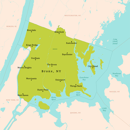 NY Bronx Vector Map Green. All source data is in the public domain. U.S. Census Bureau Census Tiger. Used Layers: areawater, linearwater, cousub, pointlm.