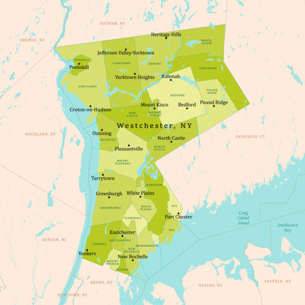 ilustraciones, imágenes clip art, dibujos animados e iconos de stock de ny westchester mapa vectorial verde - yonkers