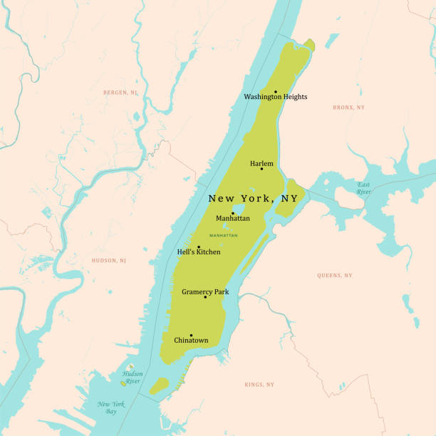 ilustrações, clipart, desenhos animados e ícones de mapa vetorial de ny nova york verde - manhattan