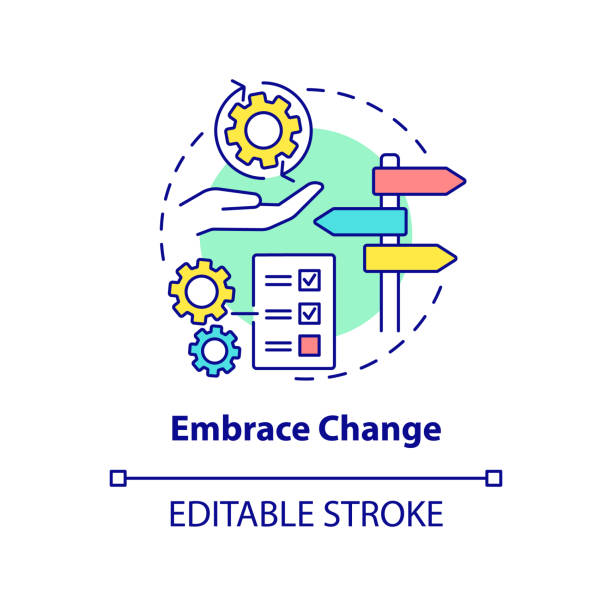Embrace change concept icon Embrace change concept icon. Open to new ideas. Effective stakeholder management abstract idea thin line illustration. Isolated outline drawing. Editable stroke. Arial, Myriad Pro-Bold fonts used flexible adaptable stock illustrations