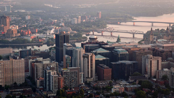 Downtown Ottawa with Ottawa River stock photo