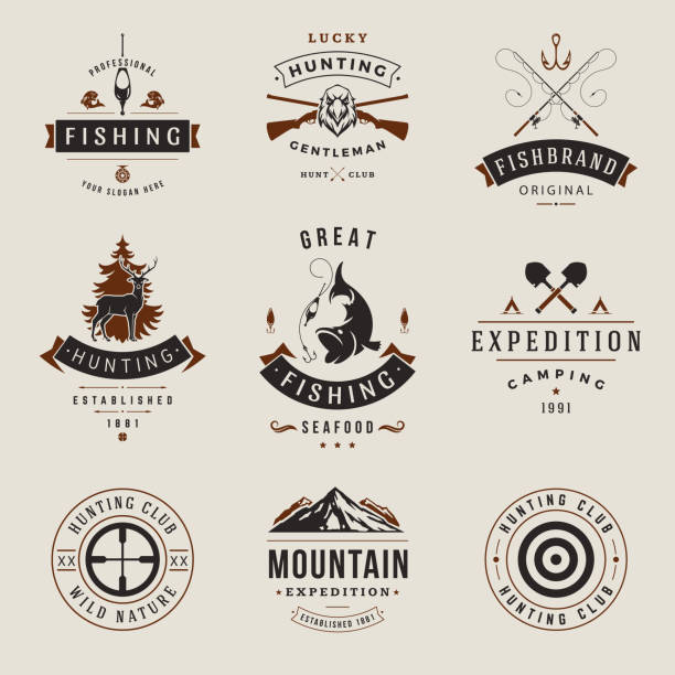 Collection vintage decorative hunting hobby emblem with place for text vector illustration vector art illustration