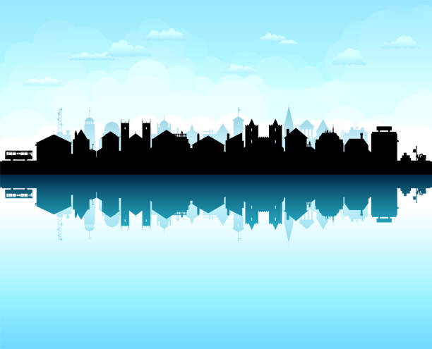 illustrazioni stock, clip art, cartoni animati e icone di tendenza di periferia (tutti gli edifici sono mobili e completi) - skyline silhouette cityscape residential district