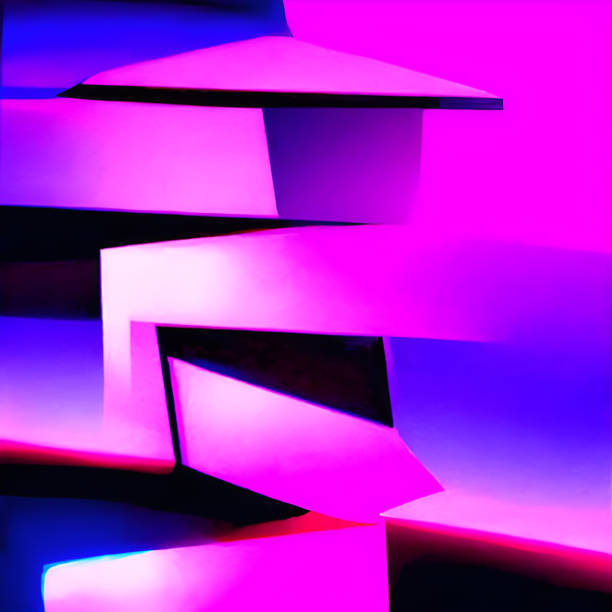 istock Digital drawing on the theme of cyber technologies. Abstract neon background with geometric shapes and arrows. Cyberpunk meets the retro wave. 1392495396