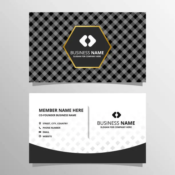 Vector illustration of Elegant Minimal Black and White Business Card Template With Gingham Pattern