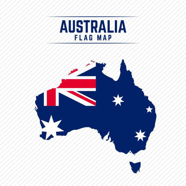 ilustrações, clipart, desenhos animados e ícones de mapa da bandeira da austrália. mapa da bandeira da austrália - australia map australian flag flag