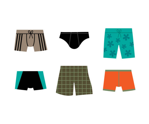 ilustrações, clipart, desenhos animados e ícones de roupa de banho masculina. moda de praia para homens. - shorts swimming shorts bermuda shorts beach