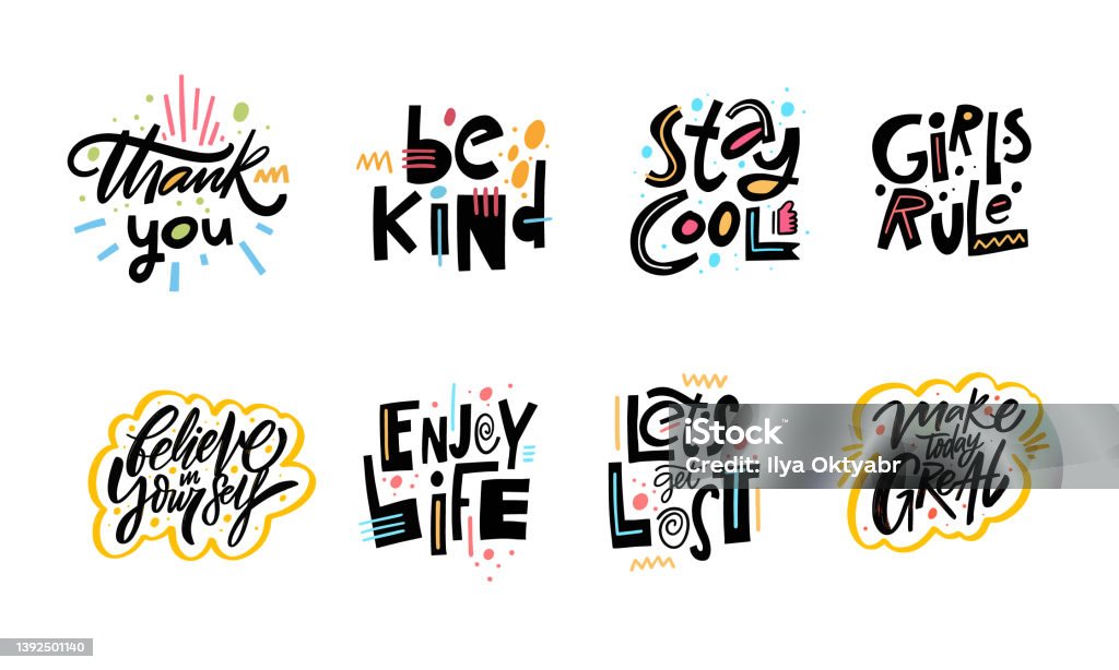 Colorful Letteringqoutes Hand Drawn Colorful Modern Typography Lettering Quotes Set Scandinavian ...