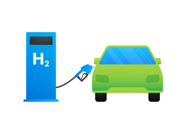 ilustrações de stock, clip art, desenhos animados e ícones de hydrogen car station, h2 gas. renewable eco energy. vector stock illustration. - gasoline electricity biofuel car