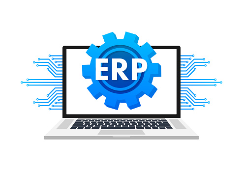 ERP Enterprise resource planning. Industry production. Productivity and company enhancement. Vector stock illustration
