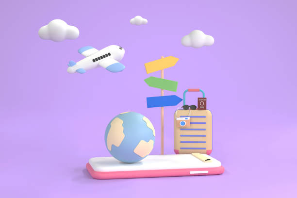 istock Suitcase, camera with smartphone. travel concept. 1392505229
