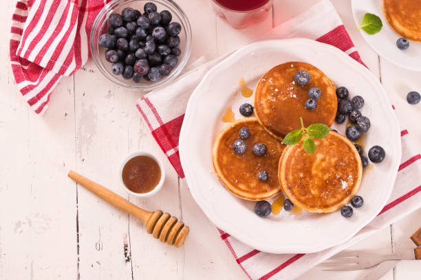 istock Pancakes with blueberries and chocolate cream. 1392505377