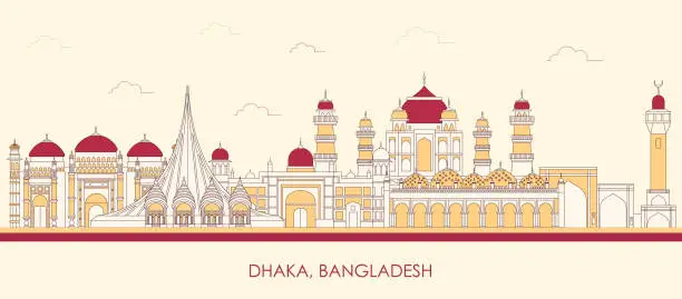 Vector illustration of Cartoon Skyline panorama of city of Dhaka, Bangladesh