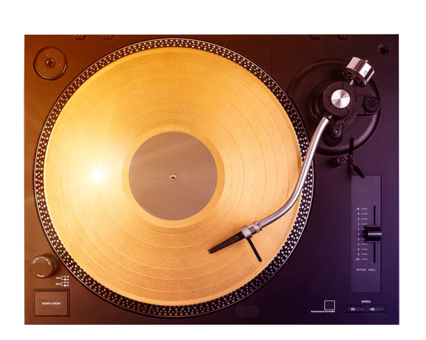istock Classic and analog turntable for playing vinyl records. Model for a DJ 1392507624