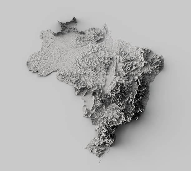 mapa de alívio da cor cinza brasil moderna mini-ilustração do mapa 3d - physical geography - fotografias e filmes do acervo