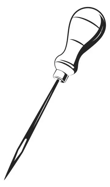 Vector illustration of Awl icon. Wooden handle tool with long needle