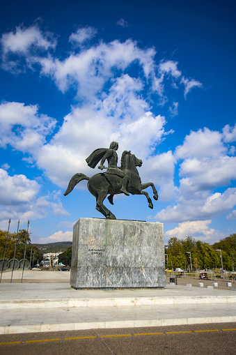 Alexander the Great Statue, work by Vangelis Moustakas in Thessaloniki, Greece.